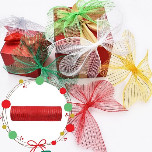 10 Yards Christmas Metallic Mesh Ribbon Deco DIY Wreath Xmas Tree Gift Wrap - Picture 8 of 38