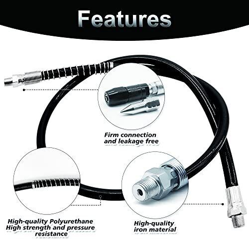 39in 6-PCS Grease Gun Hose Kit,Grease Gun Accessories set Includes 2PCS 39" + - Bild 2 von 15