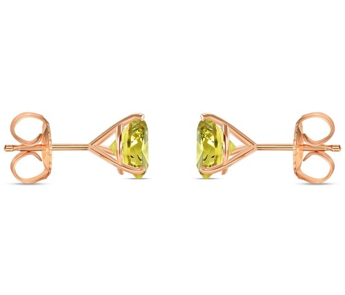 Orecchini Canarino Taglio Tondo 4,50 Ct Borchie Oro Rosa Massiccio 14K Push Back Martini - Foto 3 di 3