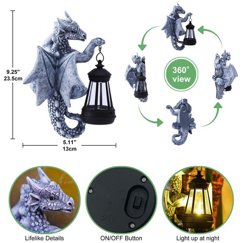 Drachen Deko mit Solar Laterne Gartenfiguren für Außen Gartendeko mit Solarlampe - Bild 2 von 12