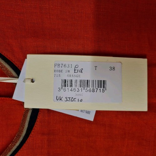 La Fee Maraboutee Dress Orange Linen Sleeveless Lightweight Size 10 - Picture 4 of 5