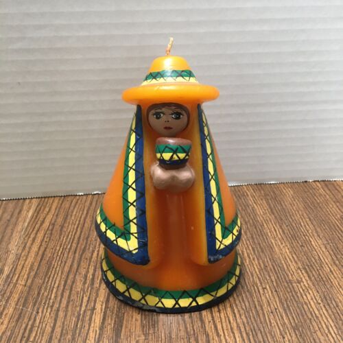 Vtg Mexican Candle Woman Figurine Holding Pot Decor Handcrafted Unlit 6" Tall - Picture 2 of 8