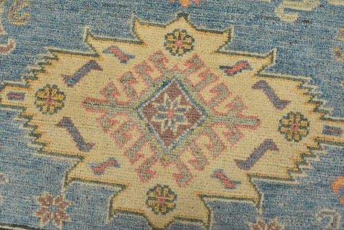 Kazak Rug 5′ x 6’9” Blue Wool Tribal Geometric Hand-Knotted Oriental Carpet - Picture 4 of 13