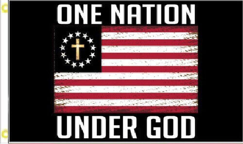 3X5 ONE NATION SOTTO DIO GESÙ CRISTO CROCE BETSY ROSS BANDIERA NERA STRISCIONE 100D - Foto 1 di 3