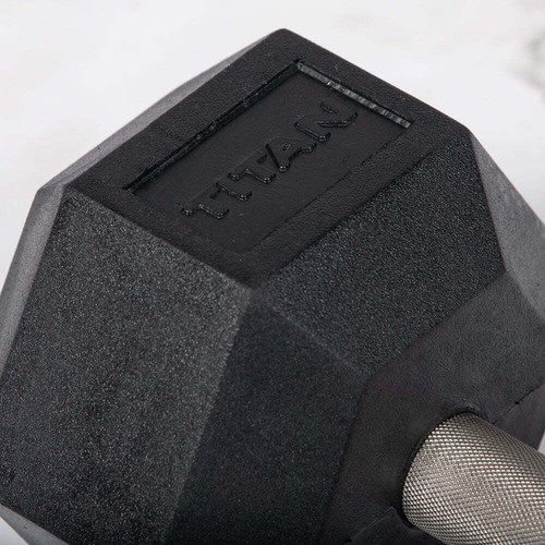 Titan Fitness 45 LB Pair Free Weights, Black Rubber Coated Hex Dumbbell, Straigh - Picture 4 of 7