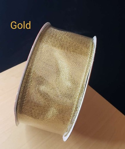 Christmas / Craft Decor Ribbon Gold / Red Edge Glitter Accent 2.5 in W x 100ft L - Picture 3 of 5