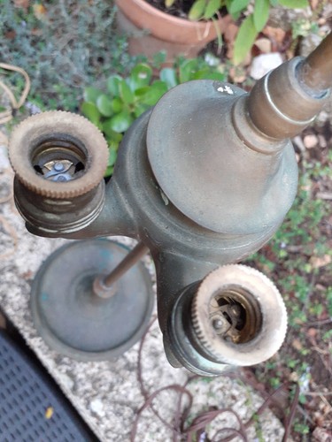 2 Anciennes Lampe De Piano 2 et 3 becs, Banquier En Laiton à restaurer - Photo 2/12