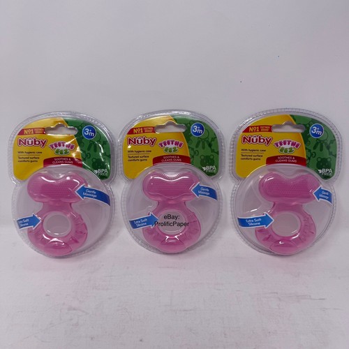 *3 PACK* Nuby Silicone Teethe-EEZ Teether with Bristles, Hygienic Case, BPA FREE - Picture 1 of 6