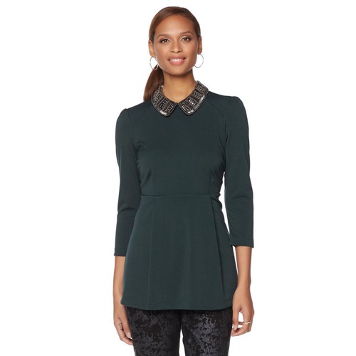 Melissa McCarthy Seven7 Embellished Collar Ponte Peplum Blouse 501569-J - Picture 3 of 3