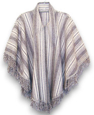 Wool Poncho Cape Jacket With Scarf Toggles Gray Stripes Fringe See Measurements