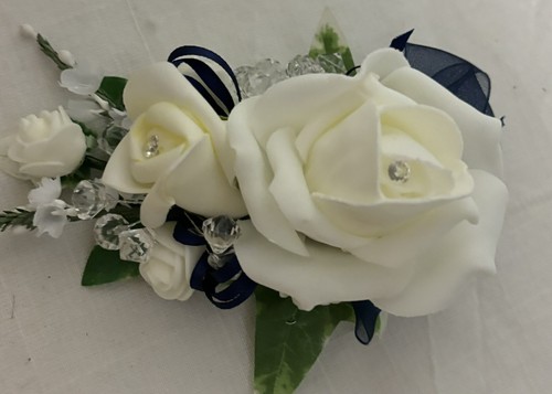 Corsage Single Navy & ivory rose wedding flowers Artificial Diamanté Magnate New - Picture 14 of 16