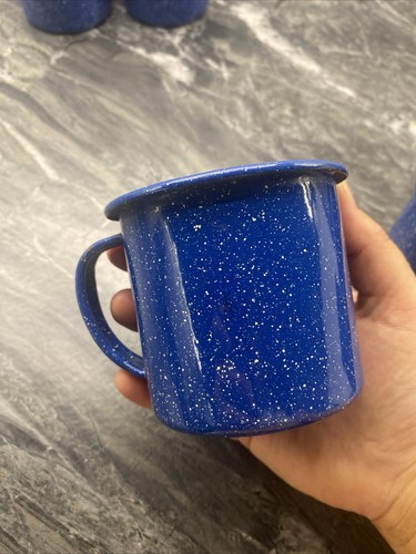 Blue White Speckled Enamelware Metal Coffee Mug Cowboy Camping Cup-Lot 8 - Picture 11 of 15