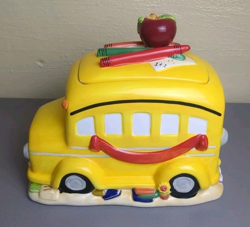 Vintage School Bus Teacher Cookie Jar Large Ceramic Yellow TEACHERS BRING DREAMS - Imagen 2 de 9