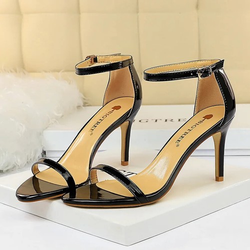 10cm High Heels Flock Stripper Sandals Fetish Strappy Summer Classic Sexy Pumps - Picture 39 of 46