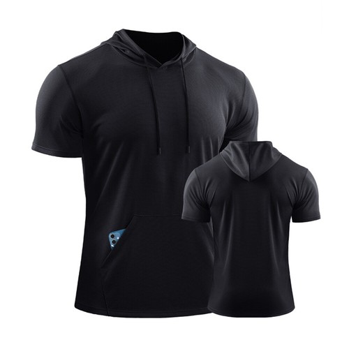 Summer Mens Short Sleeve Hooded Sport T Shirt Sportswear Tops Hoodie Fitness Tee - Picture 10 of 32