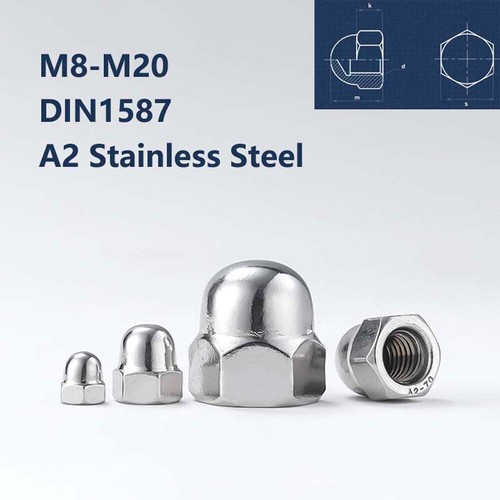 M8-M20 Fine Pitch Threaded Hex Dome Head Cup Nuts A2 Stainless Steel Nut DIN1587 - Picture 1 of 17