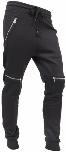 Mens JOGGER Pants Fleece Sweatpants BIKER Zipper Gym Track Slim Fit Workout - Picture 16 of 129