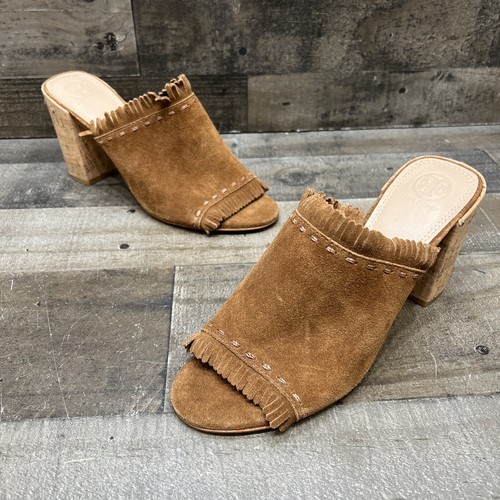 Tory Burch Festival Brown Suede Cork Open Toe Heels Size 9.5 M NWOB! $350 MSRP. - Picture 1 of 7