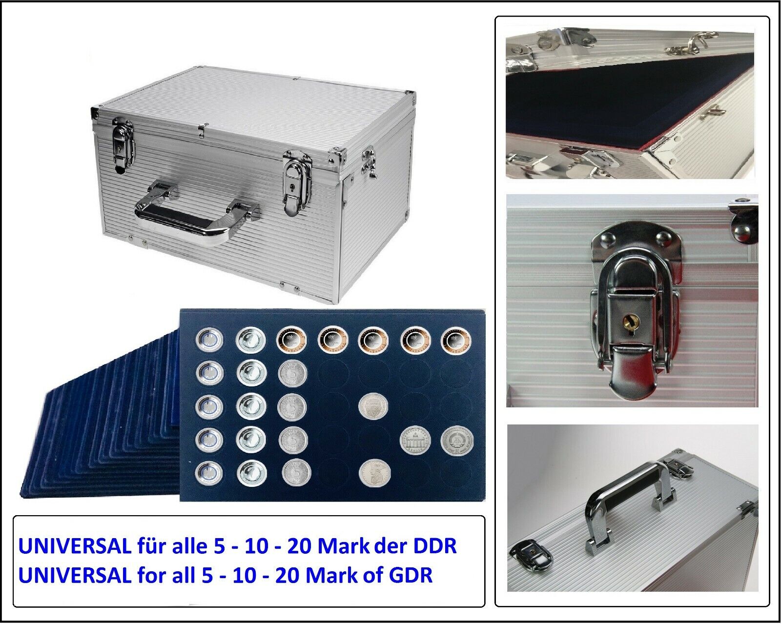 Look ALU Münzkoffer GIGANT 15 Tab Für 525x 5 - 10 - 20 Mark DDR Gedenkmünzen Wybuchowe zakupy, zapewnienie jakości
