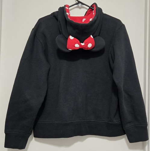 DISNEY Girls Minnie Mouse Hoodie Sweatshirt Ears Bow Black Zip Embroidered Sz XL - Picture 8 of 17