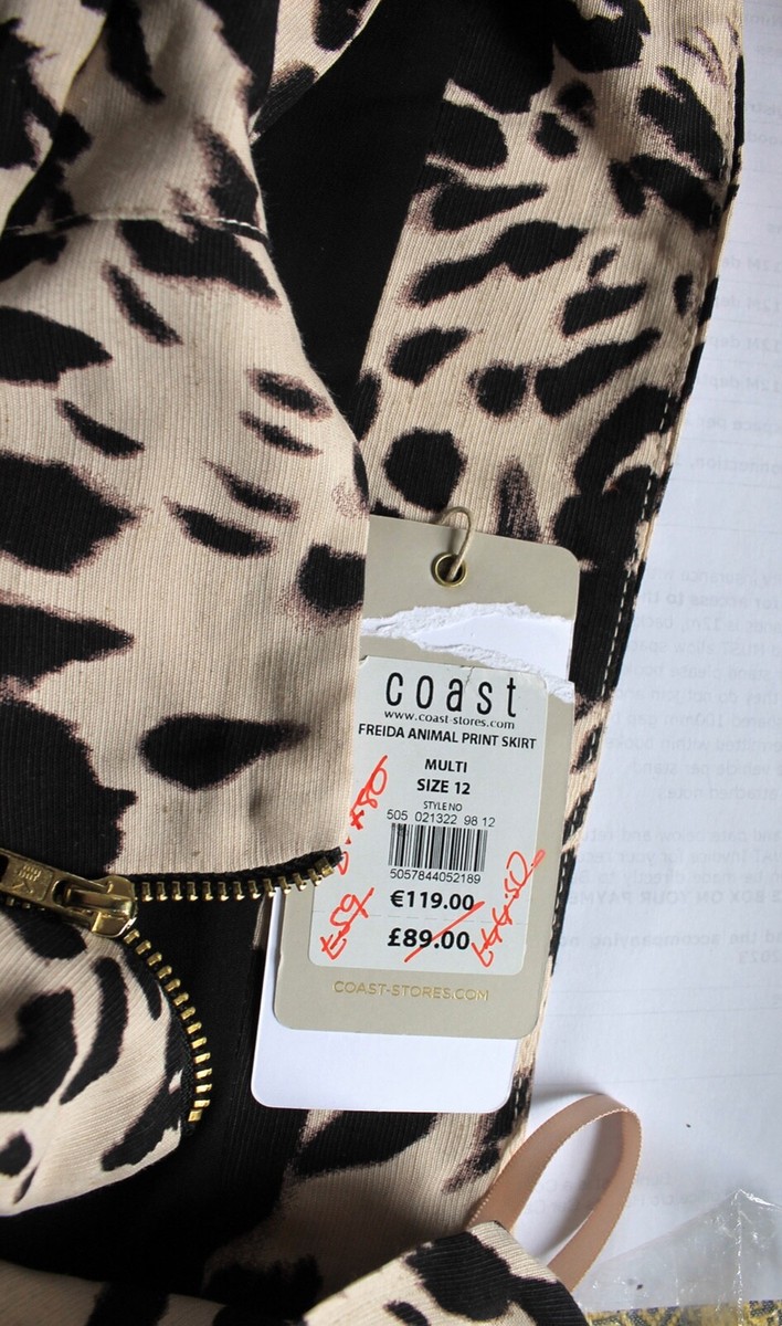 BNWT Coast Freida Animal Print Skirt Size 12 original price Black beige