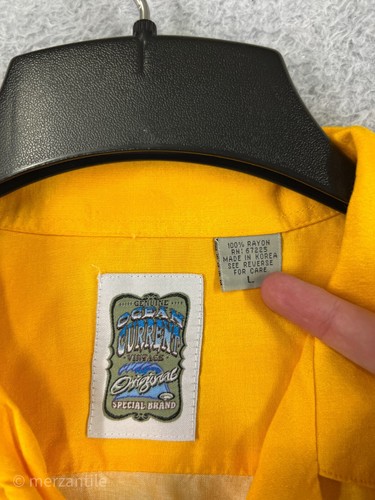 Ocean Current Shirt Mens Large Yellow Hawaiian Island Palm Scene Rayon Button Up - Picture 7 of 15
