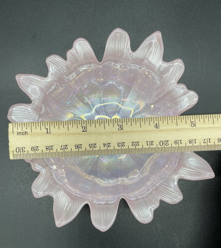Pink Floral Art Glass Bowl Turkish Akcam Iridescent Gorgeous Shimmery - Picture 6 of 6