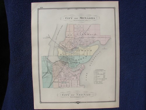 1881 Cities of Oshkosh Menasha & Neenah Wisconsin Handcolored Maps - Picture 4 of 6