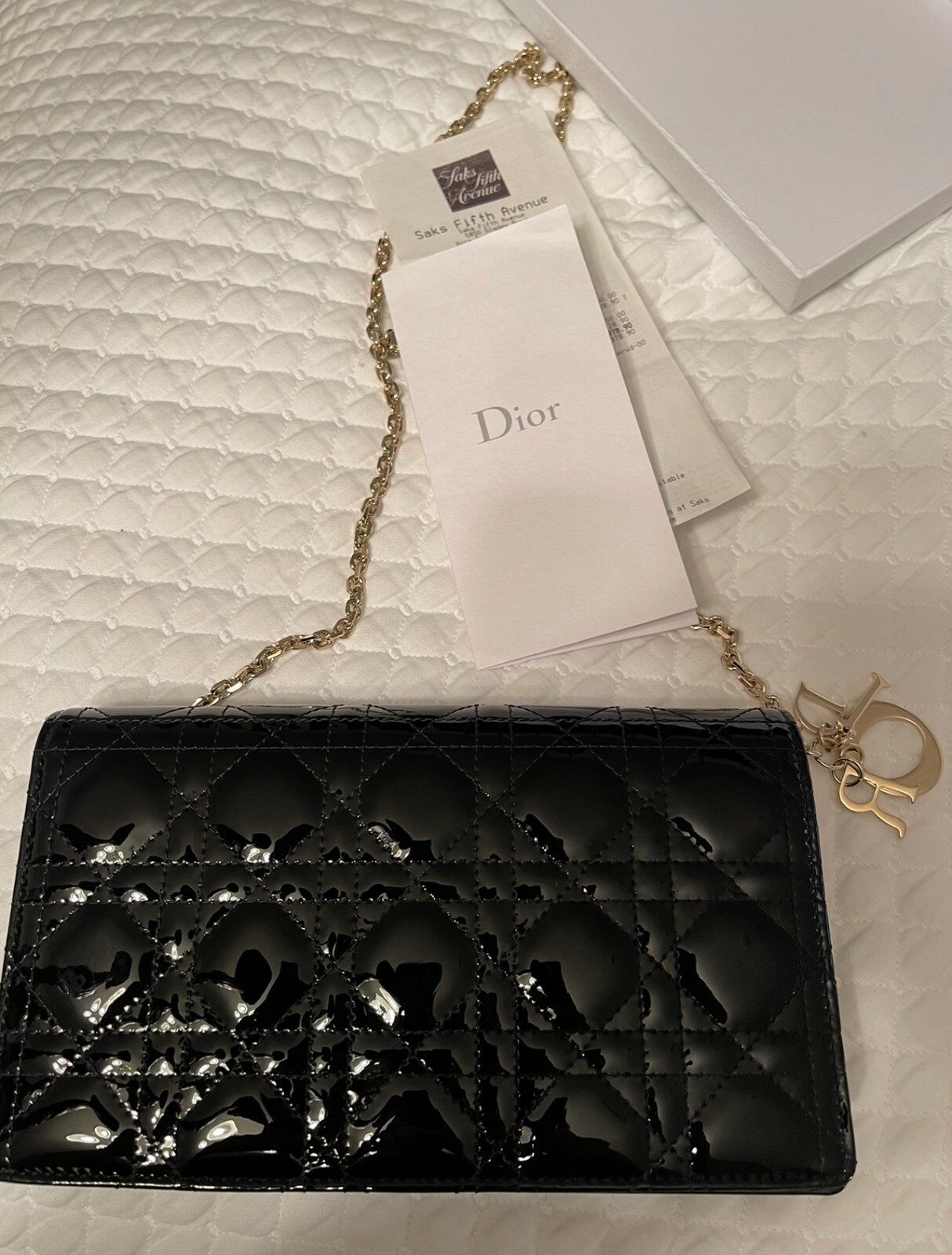 LADY DIOR POUCH Black Patent Cannage Calfskin - Brand New Condition