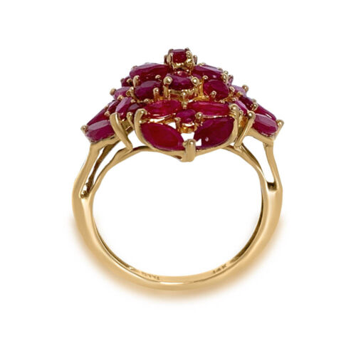 ANILLO DE RACIMO DE RUBÍ ROJO NATURAL ORO AMARILLO 14K CÓCTEL VALENTÍN REGALO TALLA 6.5 - Imagen 3 de 5