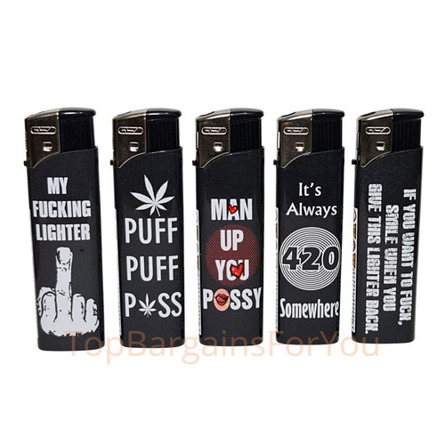 5 Pack GSD Electronic Lighters Gas Refillable Full Set Rare Designs Multi Pack - Picture 13 of 134
