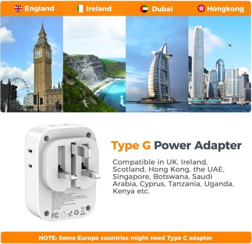 UK Adapters for Travel, TESSAN US to UK Travel Plug Adapter, Foldable Power - Picture 3 of 6