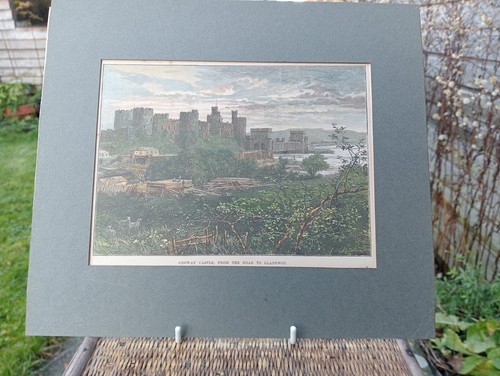 CONWY CASTLE, Conway, 'from the road to Llanrwst' 1898 Antique Coloured Print A1 - Picture 3 of 5