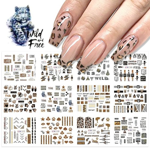 12 Designs Leopard Print Nail Art Stickers Animal Water Transfer Sliders Decals - Afbeelding 1 van 6