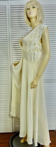 NWT $68 Cabernet Bridal Negligee Peignoir X-LARGE XL Cream Chiffon Lace & Satin - Picture 8 of 11