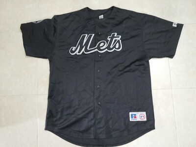 応援グッズ MLB NEW YORK METS Russell GAME SHIRT Vintage New York Mets MLB Black Edition Russell Athletic