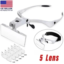 Jewelers Head Headband Magnifier LED Illuminated Visor Magnifying Glasses Loupe