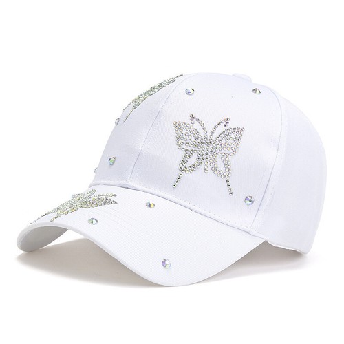 Women Bling Adjustable Diamond Butterfly Baseball Caps Crystal Strapback Sun Hat - Picture 24 of 26