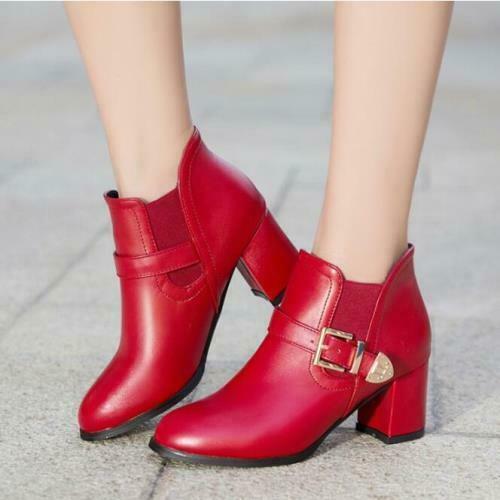 Mujeres Imitación Cuero Tacones Medio Bloque Hebilla Botines Zapatos Zapatos Talla Grande - Imagen 2 de 11