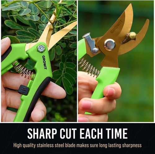 7" Titanium Pruning Shears & Scissors Set, Sharp Garden Clippers, Non-Slip Grip - Picture 5 of 10