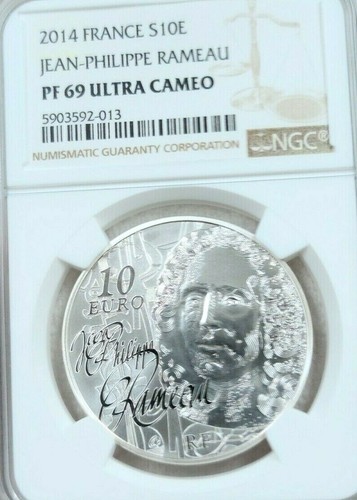 2014 FRANCE SILVER 10 EURO JEAN PHILIPPE RAMEAU NGC PF 69 ULTRA CAMEO TOP POP - Picture 4 of 4