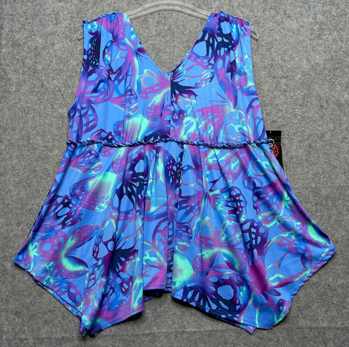 Cocomo Tank Top Womens 3X Blue Butterfly Whimsical Fairy Flowy Stretch Light NWT