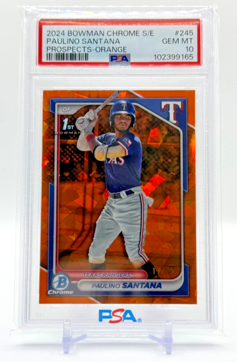 GEM 2024 Bowman 1st Chrome SAPPHIRE ORANGE/25 Paulino Santana Rangers PSA 10