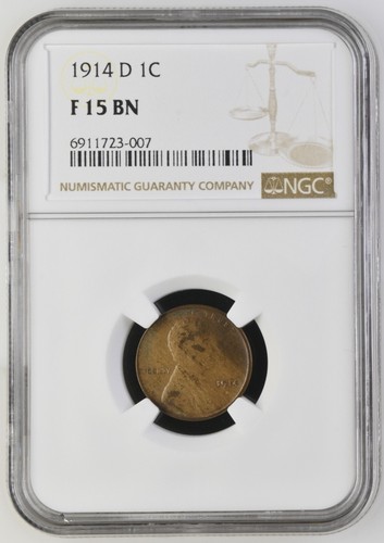 1914 D Lincoln Cent NGC F15 Woodgrain Fine