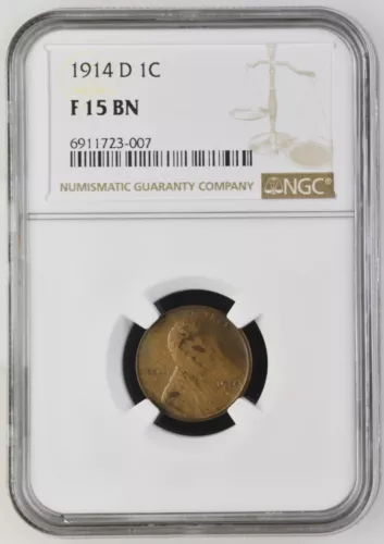 1914 D Lincoln Cent NGC F15 Woodgrain Fine