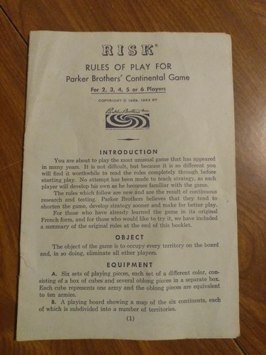 Instruction Book For 1963 Risk Boardgame - Fast Shipping! - Picture 1 of 9