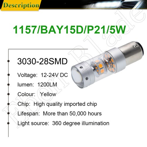1157 BAY15D P21W Car LED Light 3030 140W Amber Yellow Turn Signal Bulbs 12V 24V - Picture 2 of 6