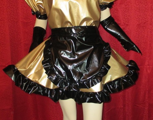 Lackminikleid gold Schürze Zofenkleid Maiddress Vinyldress for Maids gold Apron - Picture 3 of 4