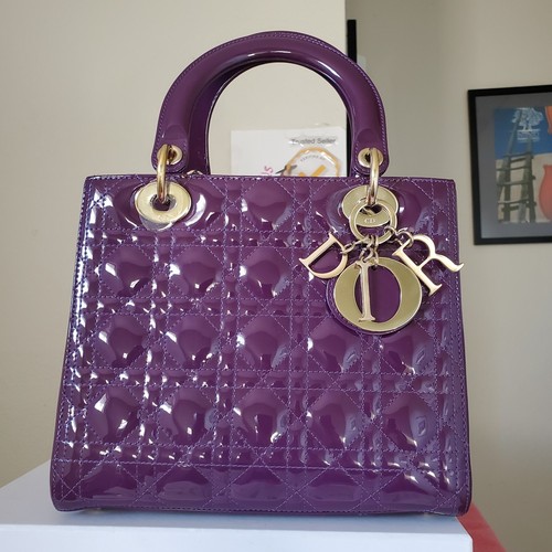 $6500 Lady Dior Purple Patent gold hw Medium bag - Picture 12 of 18