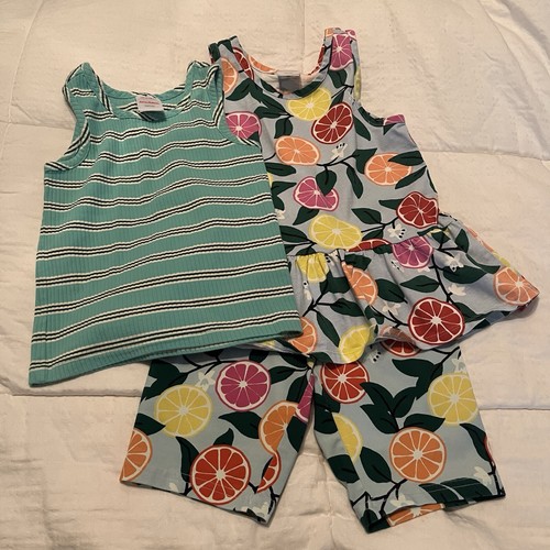 Hanna Andersson tank and bike short set size 6-7 tropical lemon lime orange - Picture 1 of 11